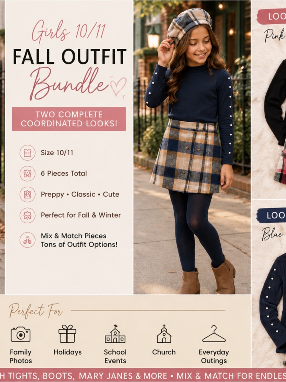 Girls size 10/11 fall outfit bundle with TWO complete coordinated looks!